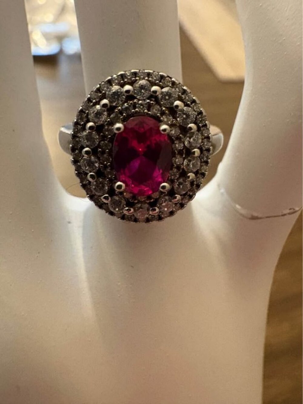 Gemstone Halo Ring Sterling 925 Moissinite Size 5
